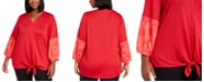 NY Collection Plus Size Contrast-Sleeve Tie-Front Top